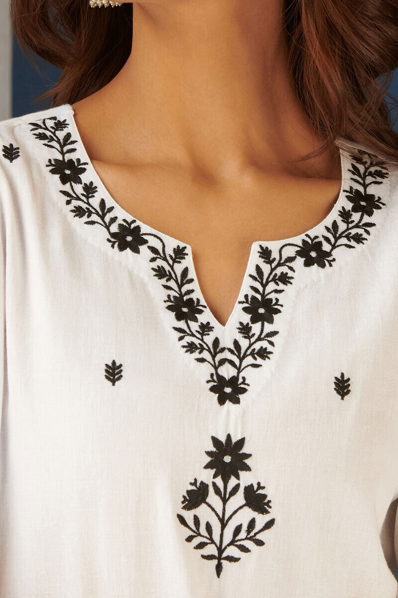 White Handcrafted Straight Cotton Flax Kurta
