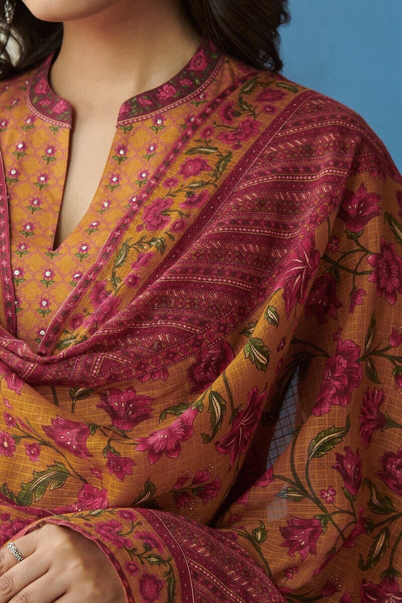 Mustard Printed Kota Dupatta