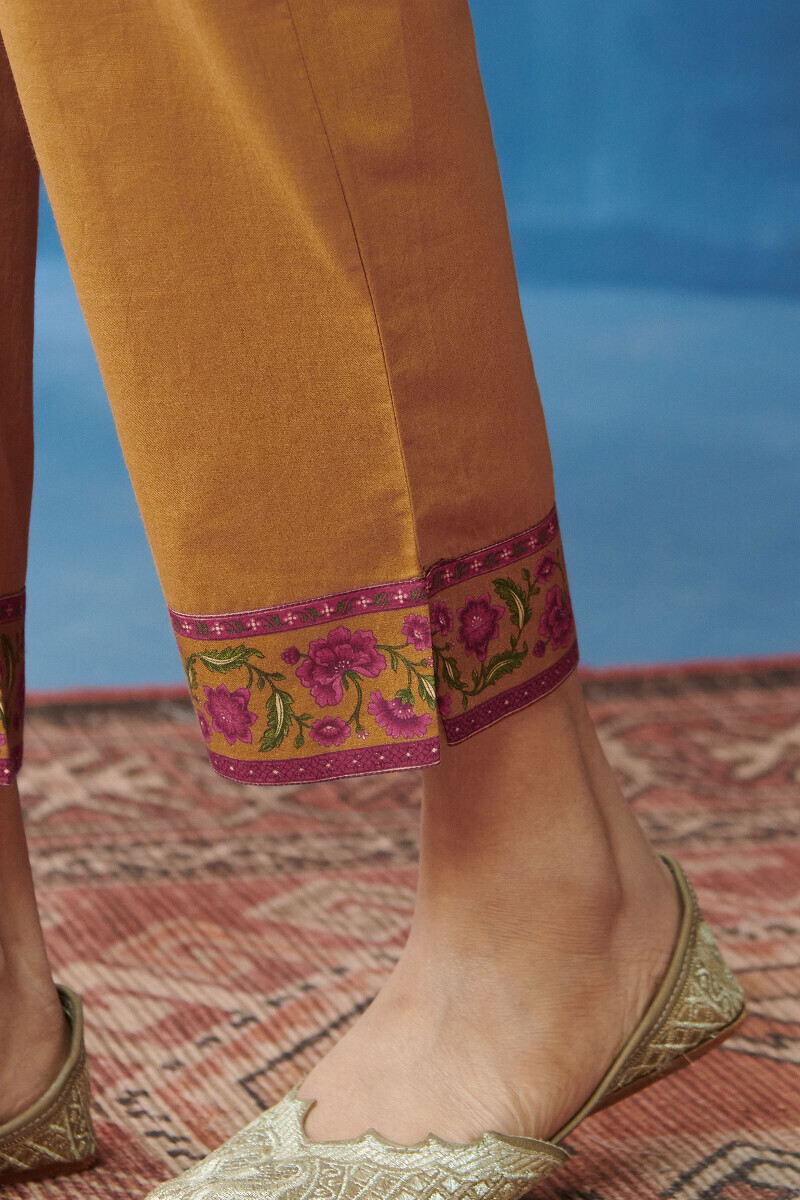 Mustard Handcrafted Cotton Narrow Pants