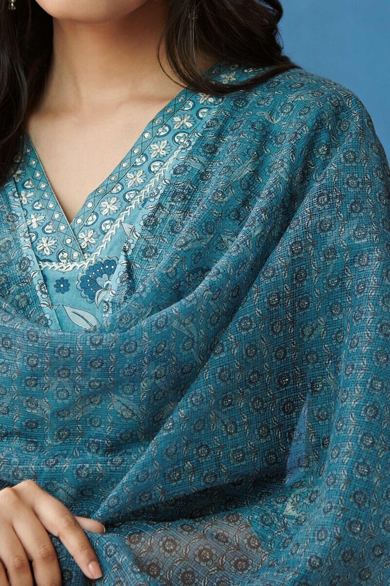 Blue Hand Printed Kota Dupatta