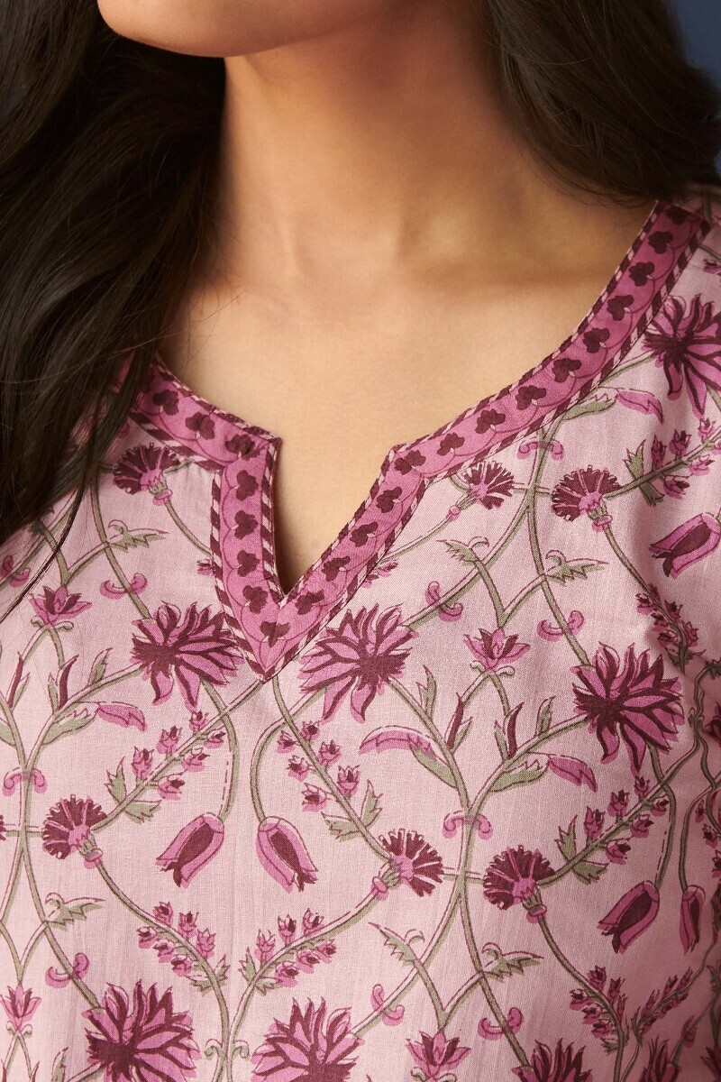 Pink Hand Printed Cotton Loungewear Set