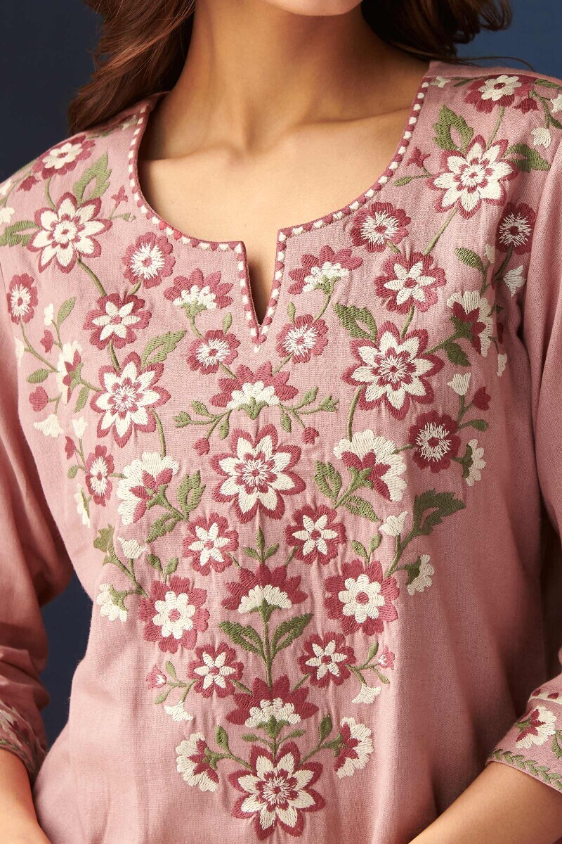 Pink Printed Straight Cotton Flax Kurta