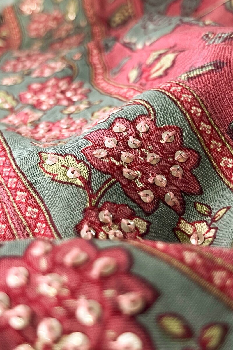 Pink Hand Printed Straight Cotton Kurta