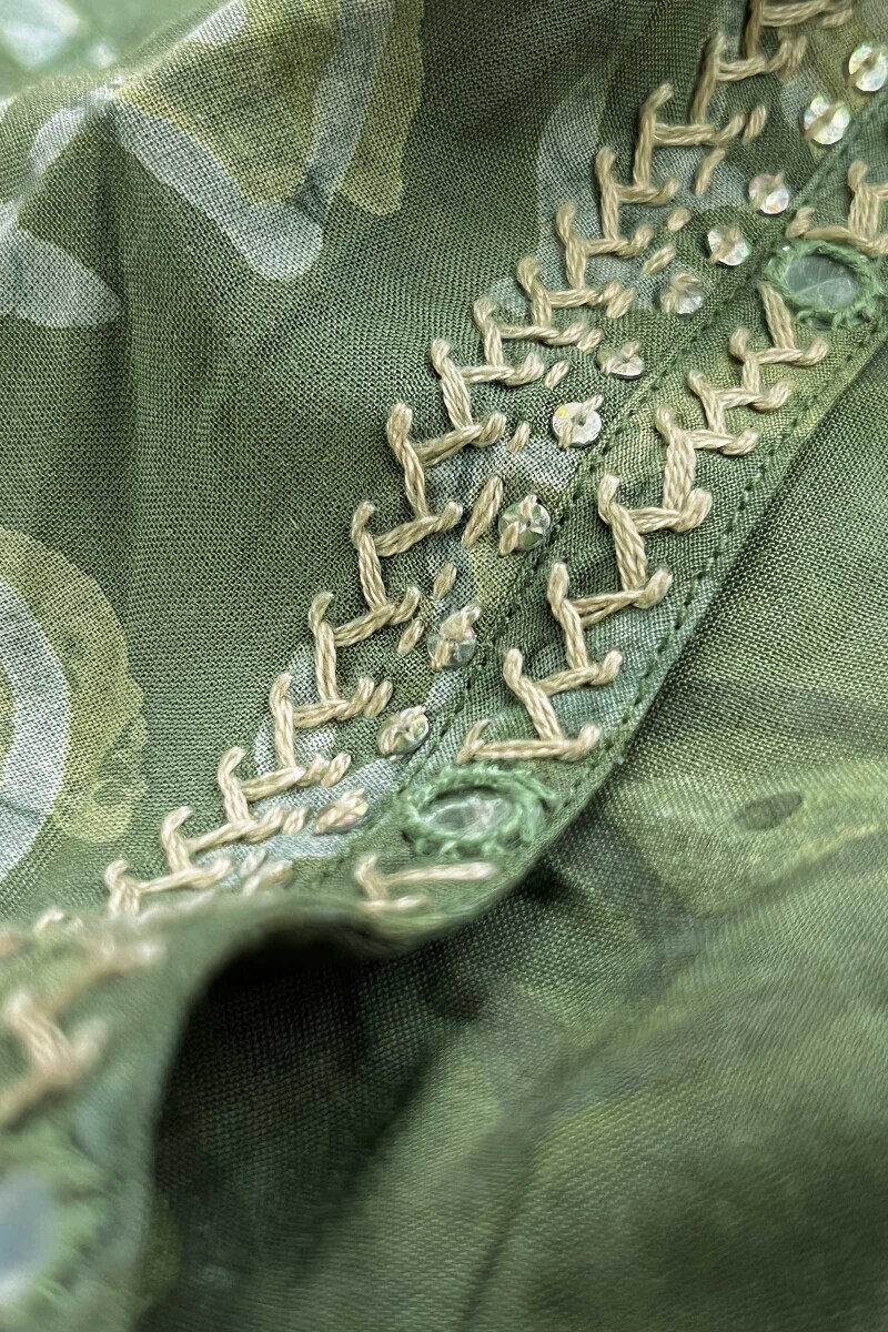 Green Hand Block-Printed Straight Viscose Kurta