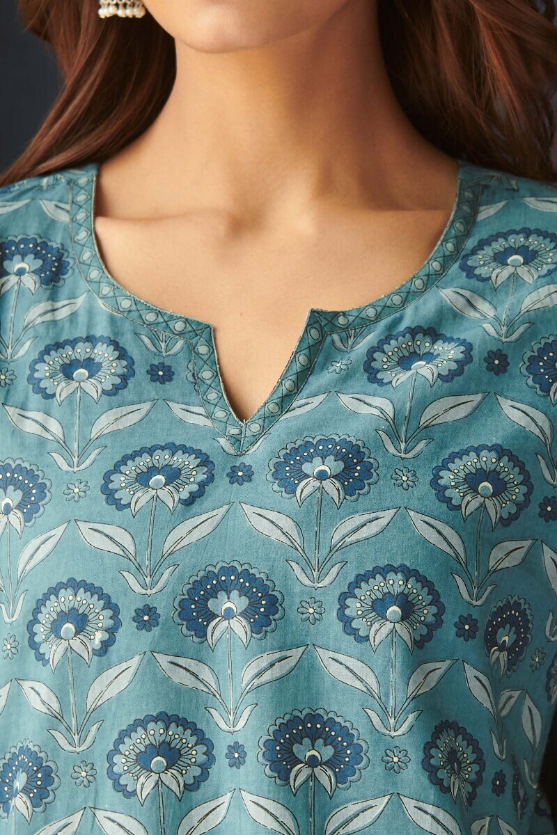 Blue Hand Printed Cotton Loungewear Set