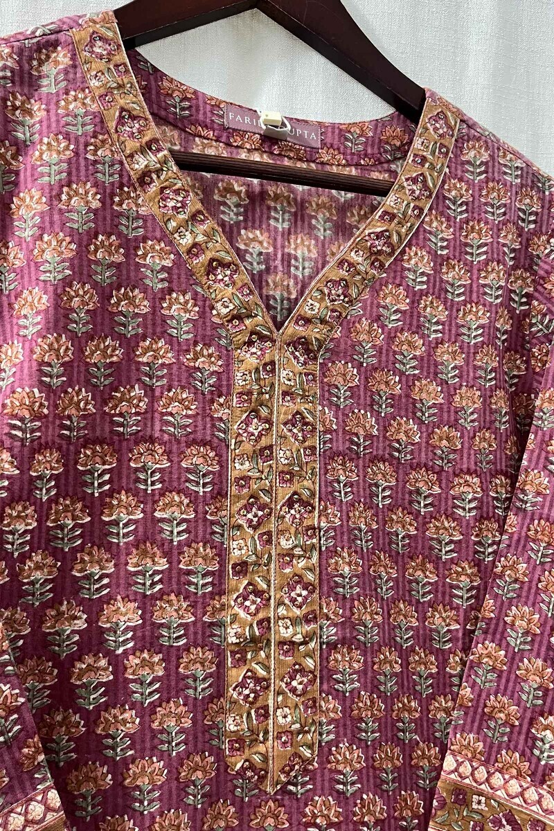 Pink Hand Block-Printed Straight Kurta