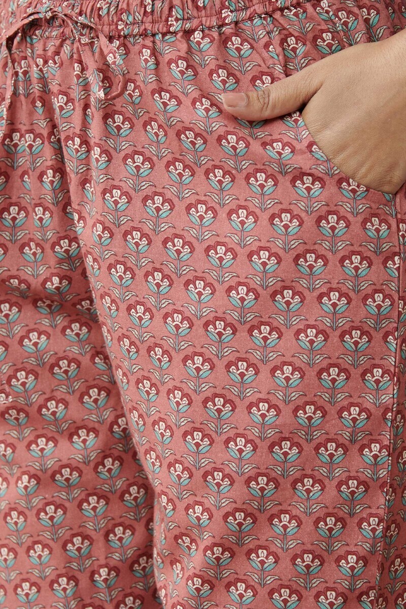 Rust Printed Cotton Narrow Pants