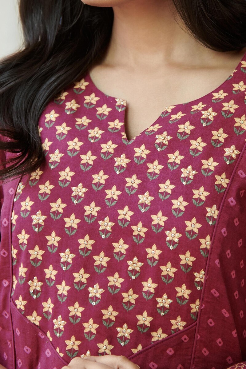 Pink Printed Straight Cotton Kurta