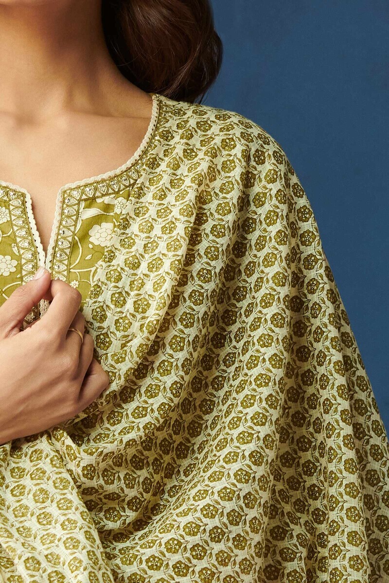 Cream Hand Printed Kota Dupatta