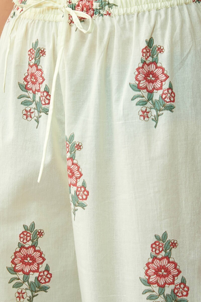 Cream Hand Printed Cotton Izhaar Pants
