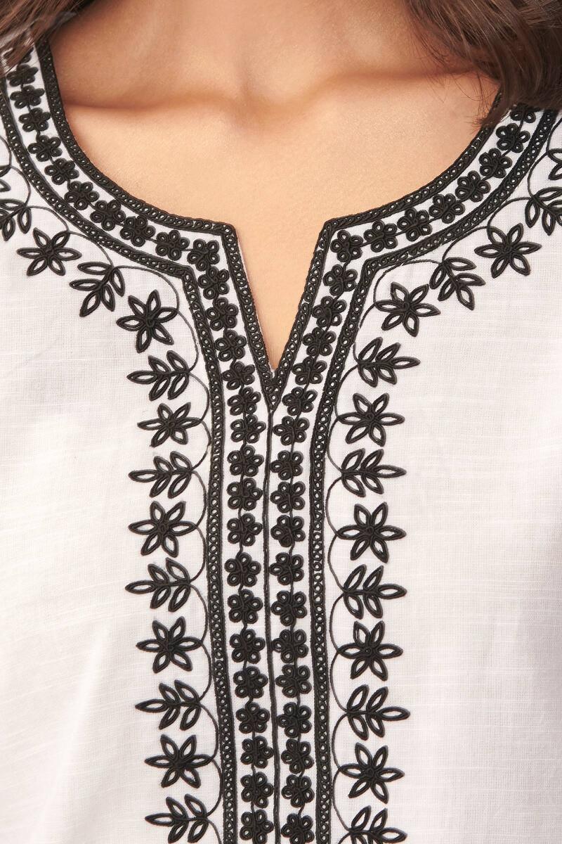 White Handcrafted Straight Cotton Kurta