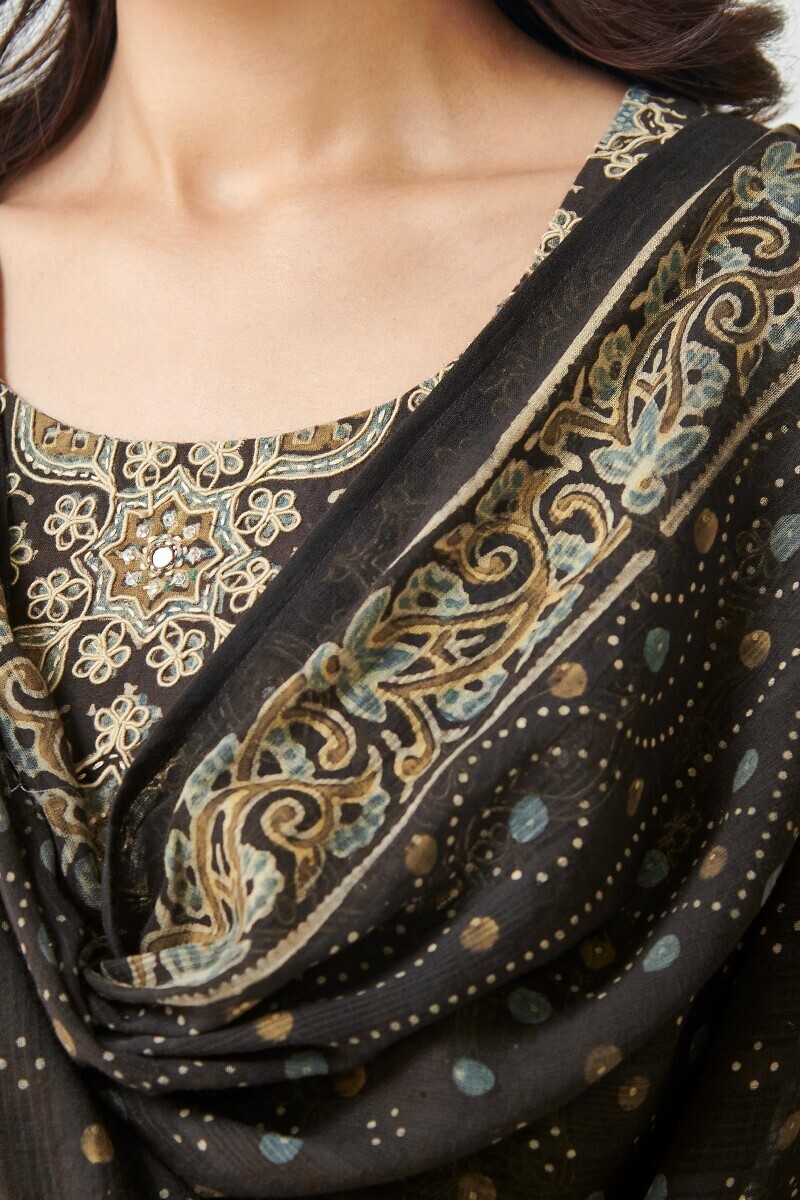 Green Hand Block Printed Cotton Dupatta
