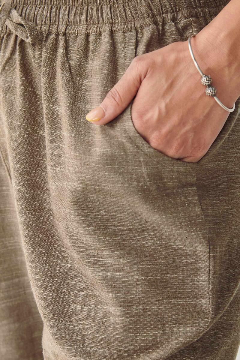 Brown Handcrafted Cotton Narrow Pants