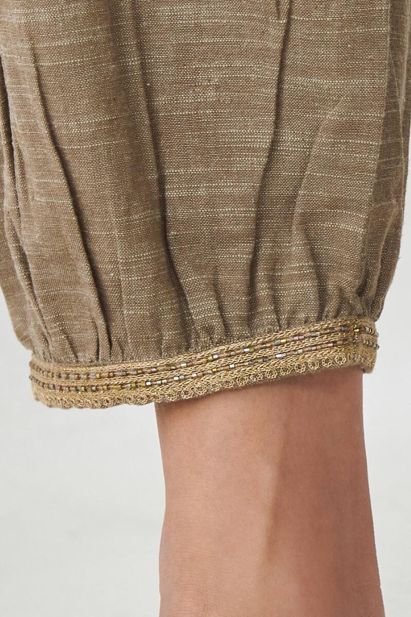 Brown Handcrafted Cotton Izhaar Pants