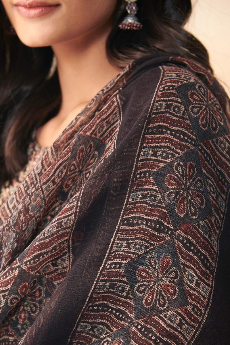 Black Hand Block Printed Cotton Dupatta