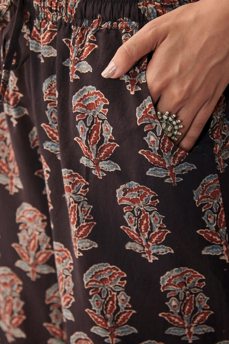 Black Hand Block Printed Cotton Palazzo