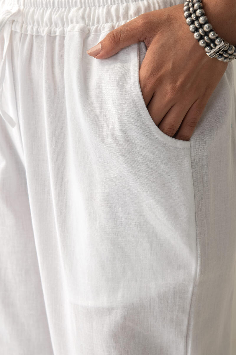 White Handcrafted Cotton Flax Pants