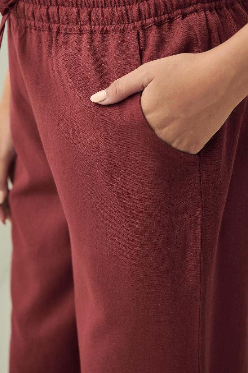 Maroon Handcrafted Cotton Flax Farsi Pants