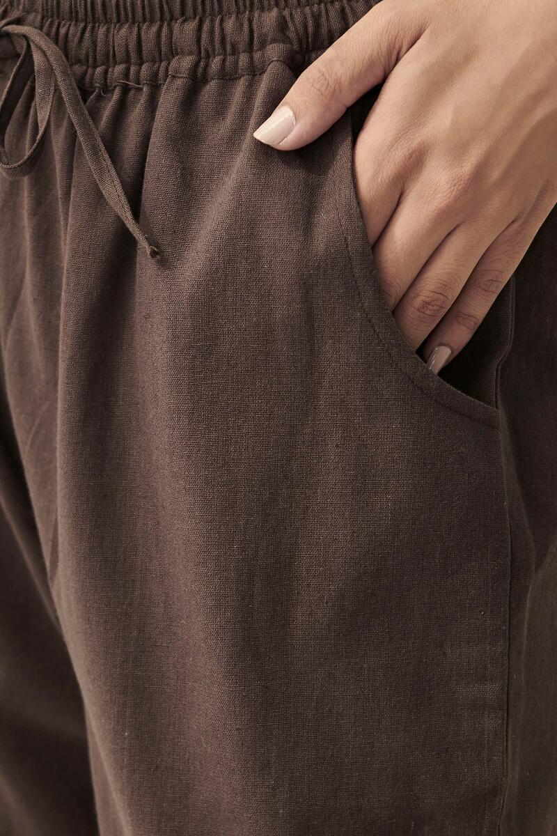 Brown Handcrafted Cotton Flax Pants