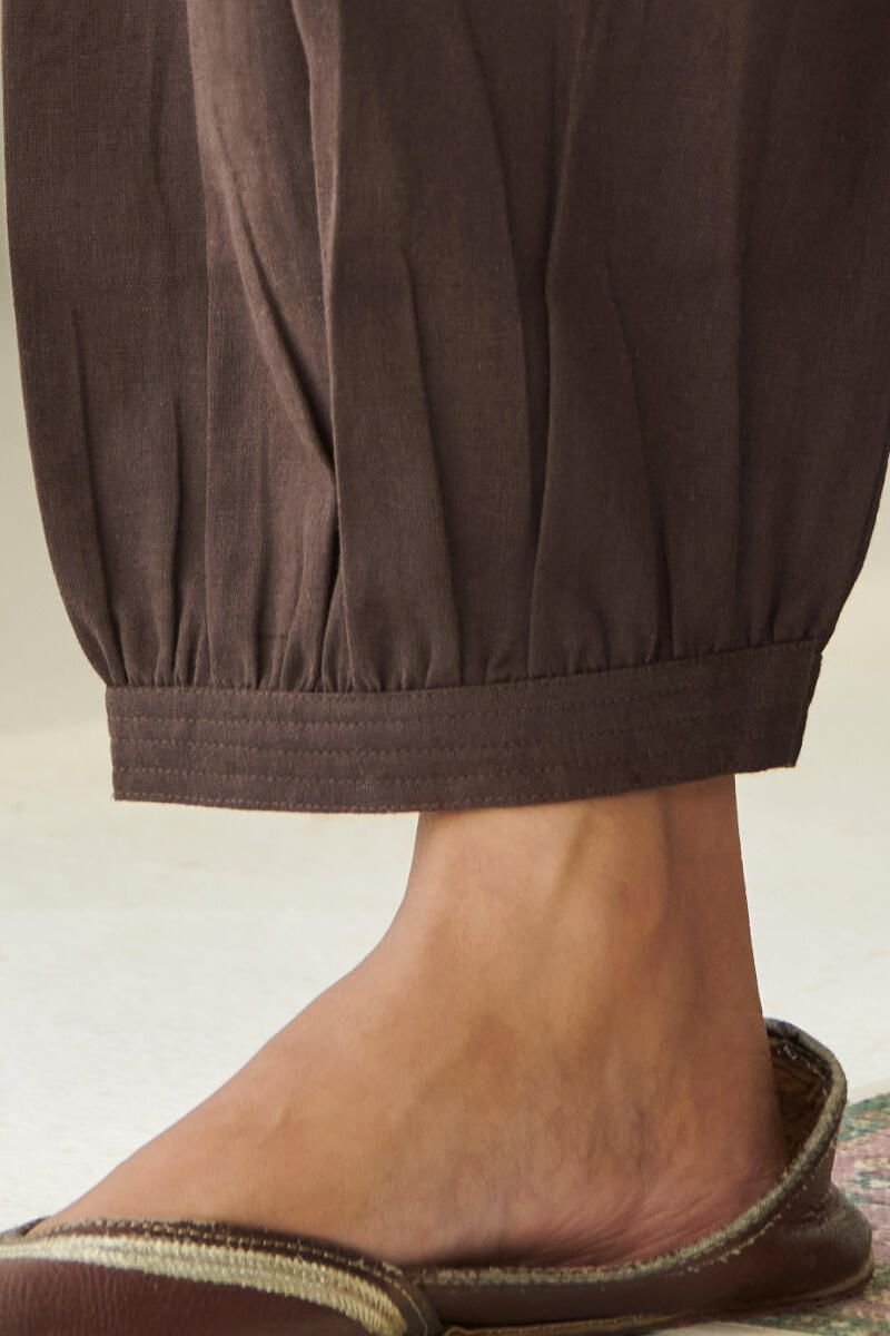Brown Handcrafted Cotton Flax Izhaar Pants