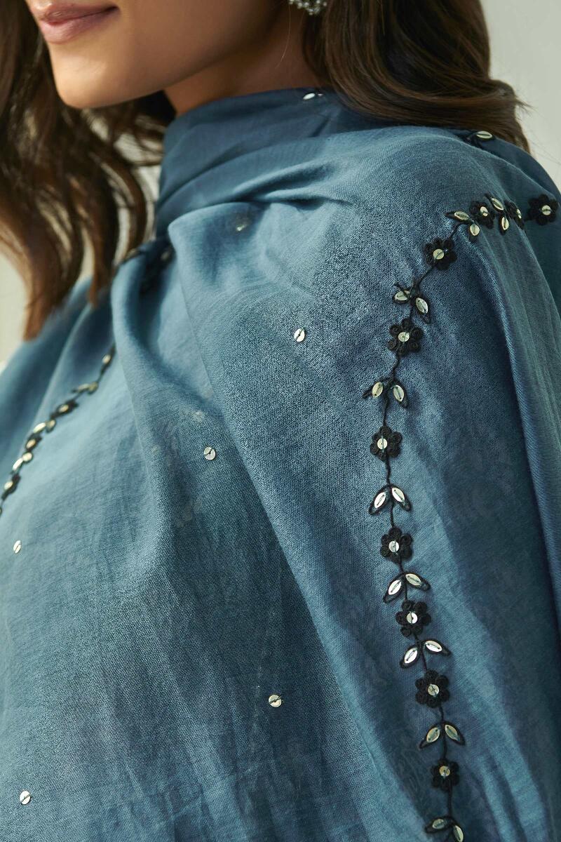 Blue Handcrafted Cotton Silk Dupatta