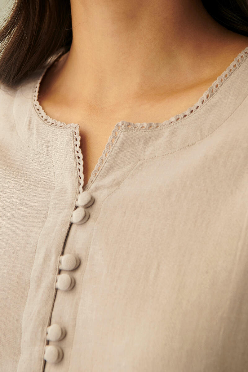 Grey Handcrafted A-Line Cotton Kurta