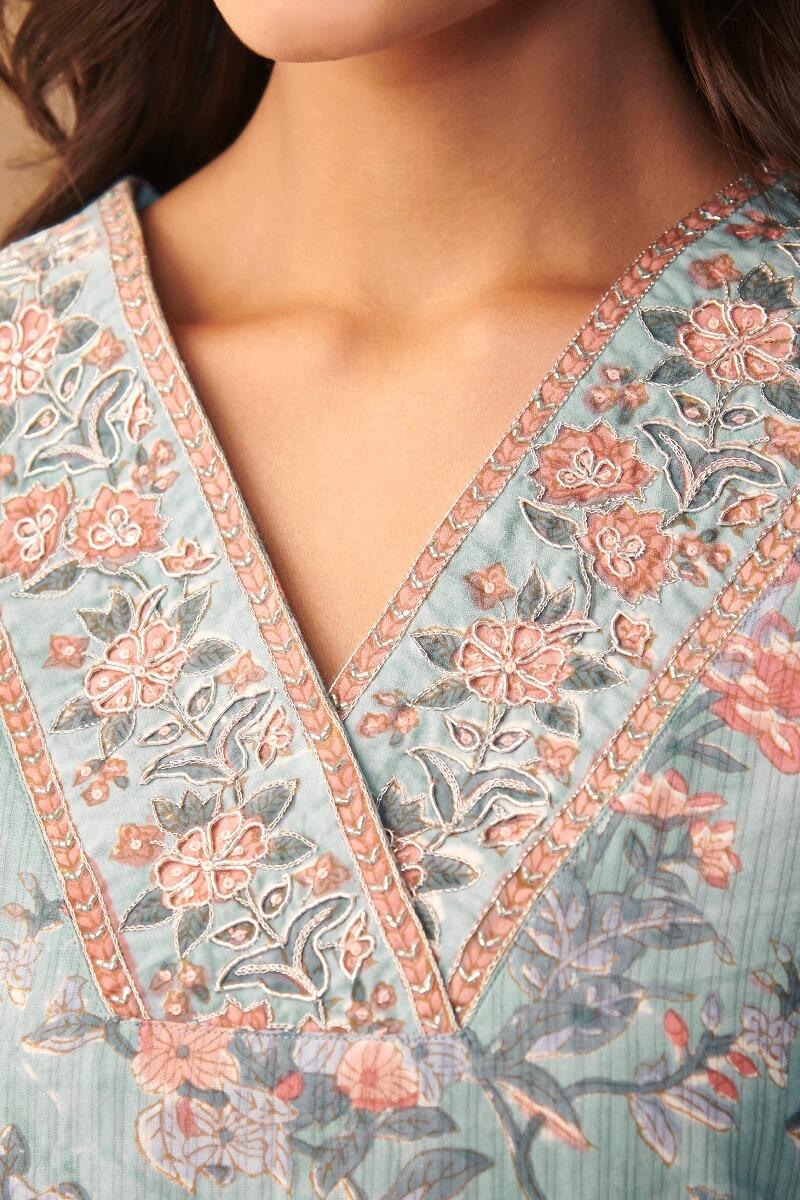 Blue Hand Block Printed Straight Cotton Kurta