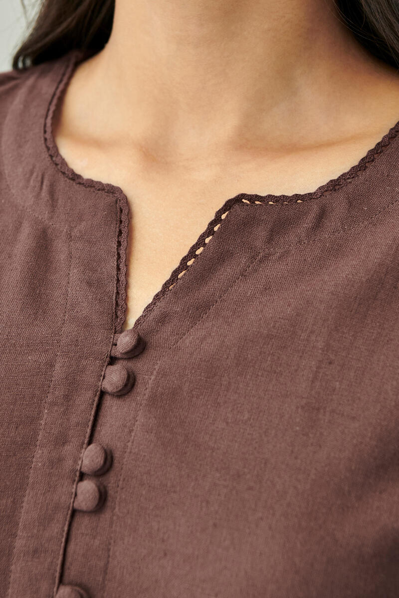 Brown Handcrafted A-Line Cotton Kurta