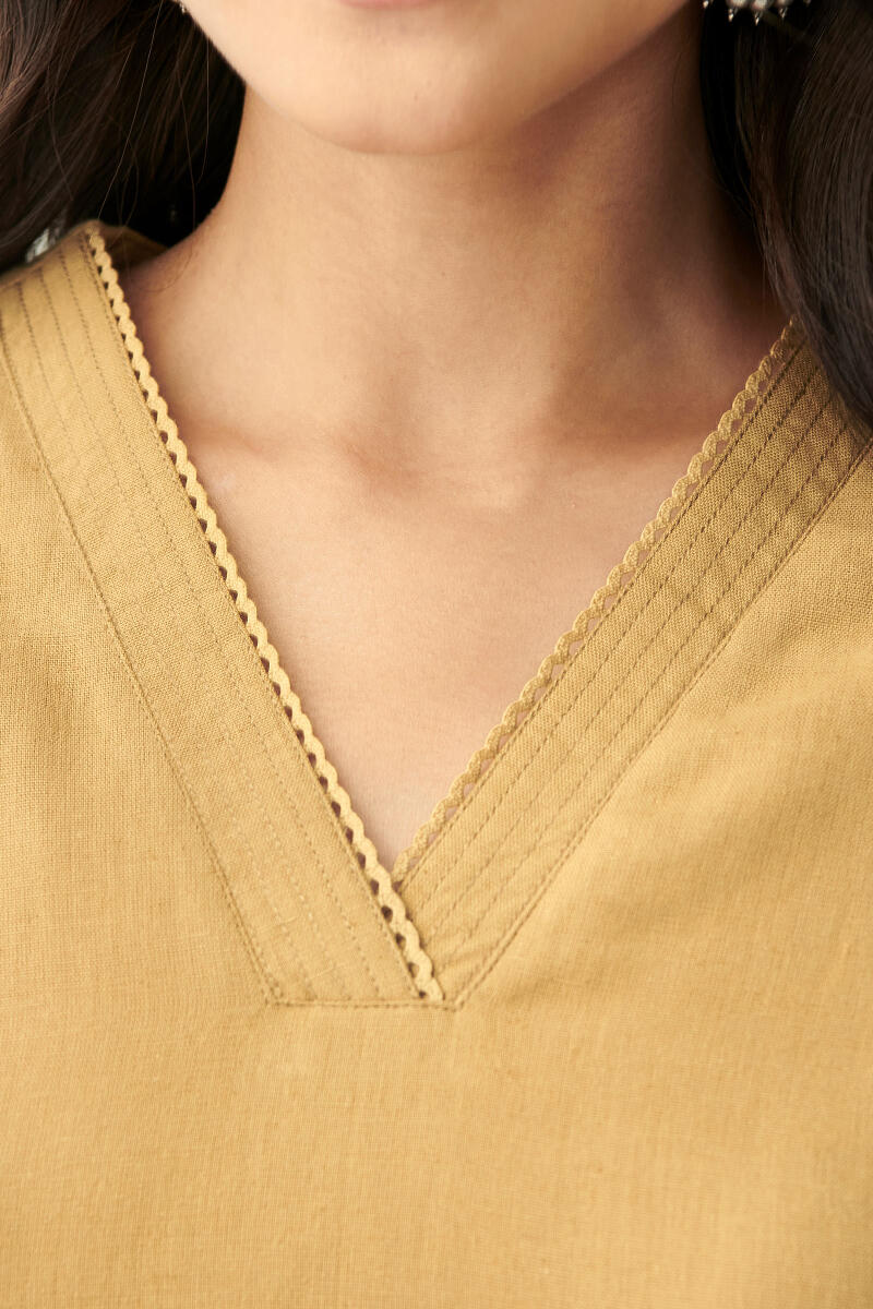 Mustard Handcrafted Straight Cotton Kurta