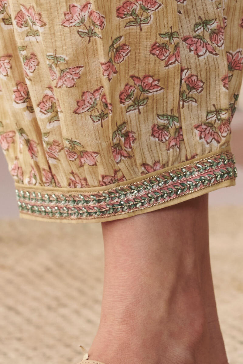 Mustard Hand Block Printed Cotton Izhaar Pants