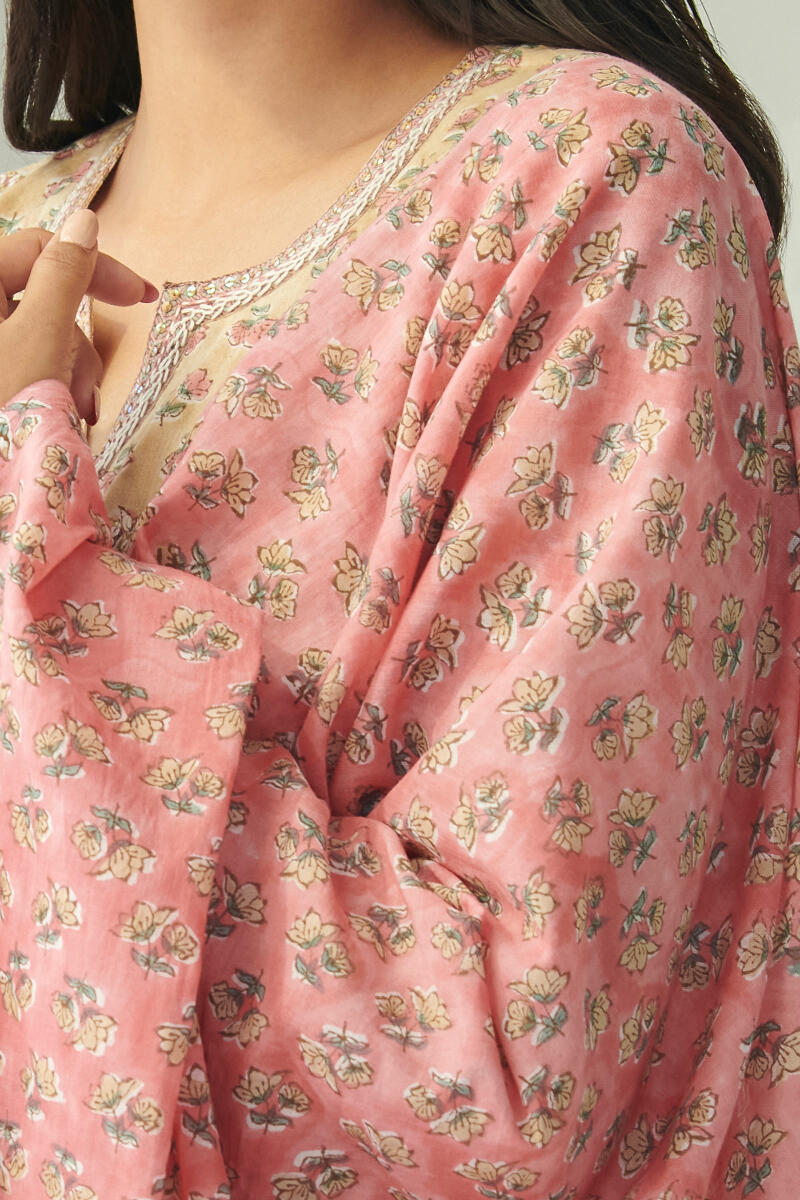 Pink Hand Block Printed Cotton Mul Dupatta