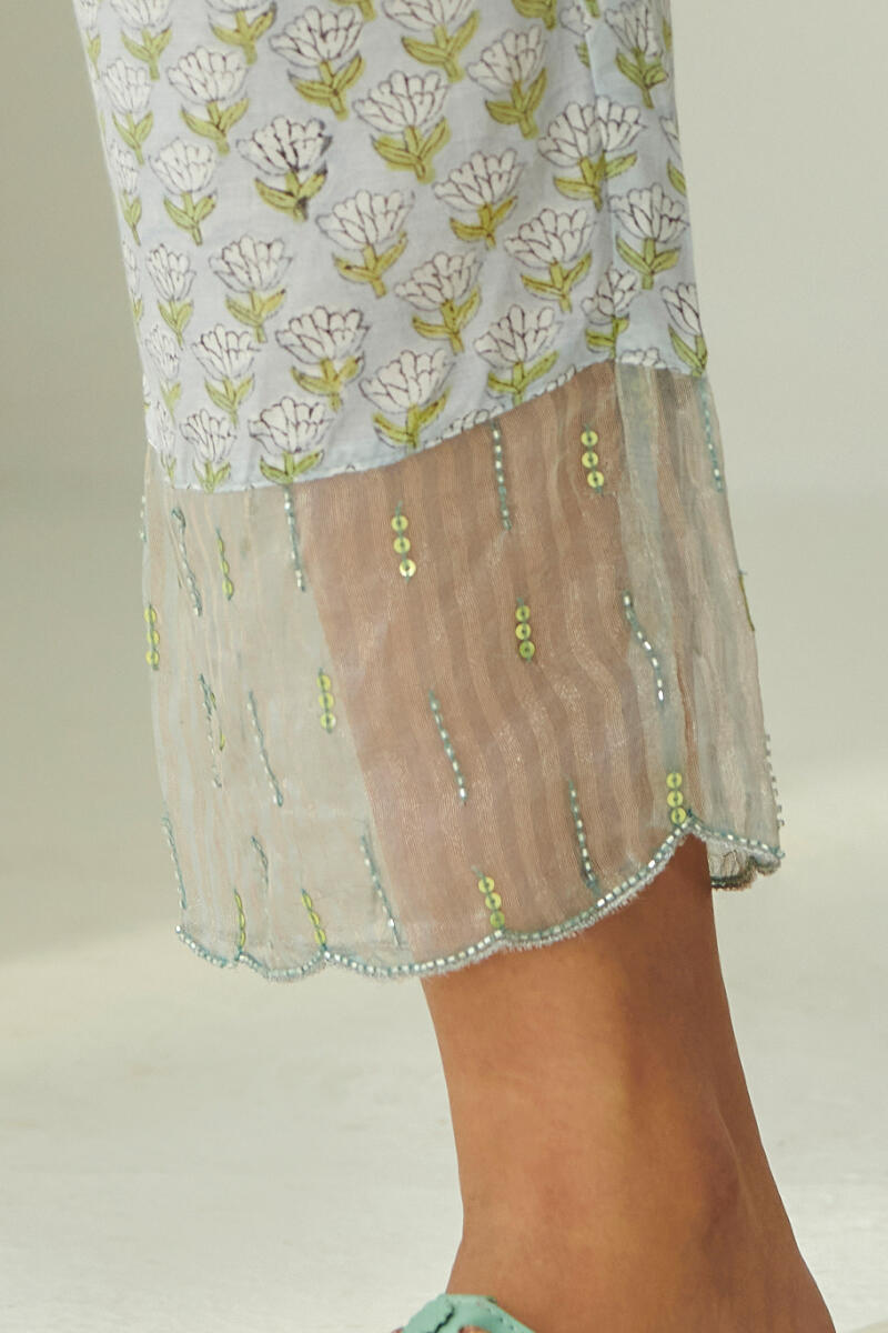 Green Hand Block Printed Modal Narrow Pants