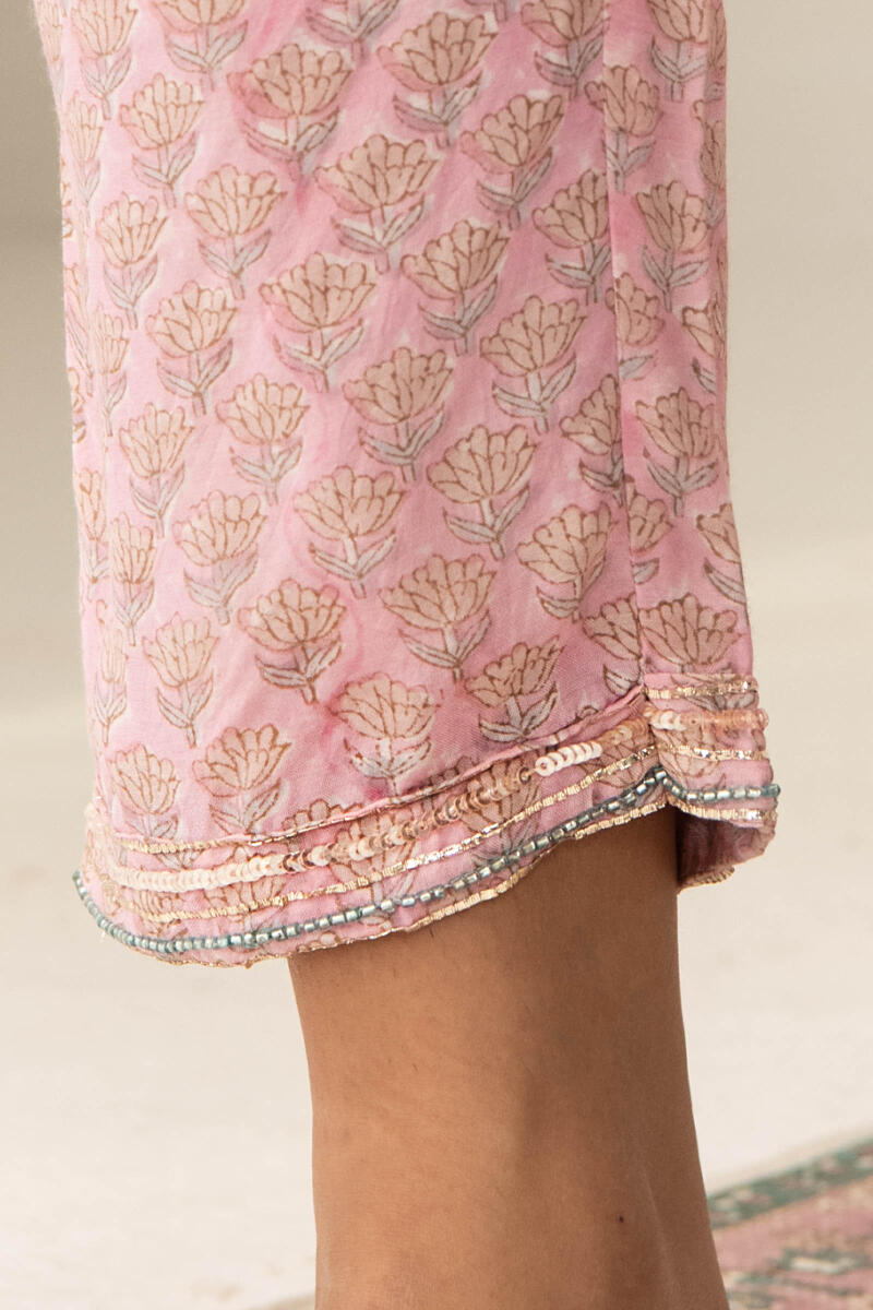 Pink Hand Block Printed Modal Narrow Pants