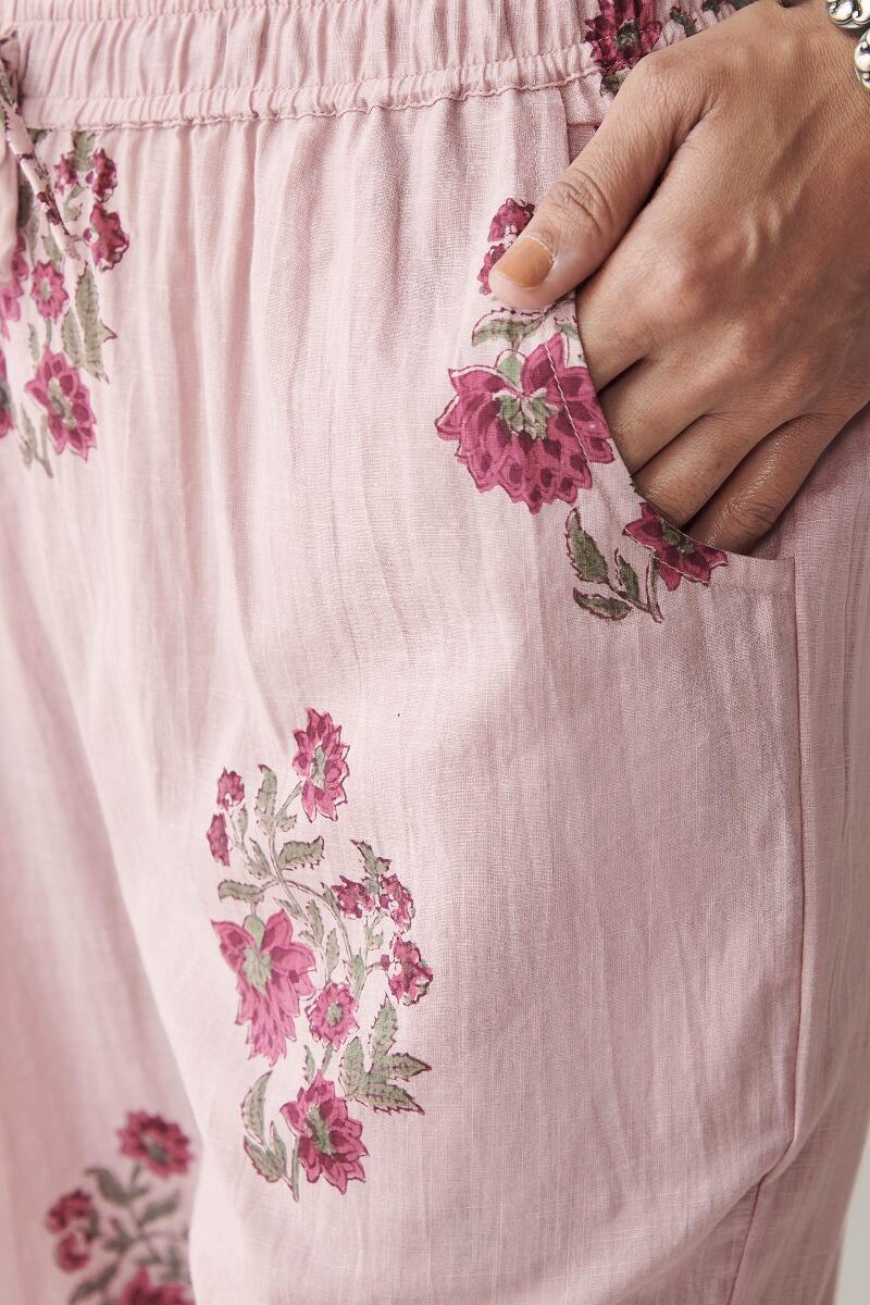 Purple Hand Block Printed Cotton Narrow Pants