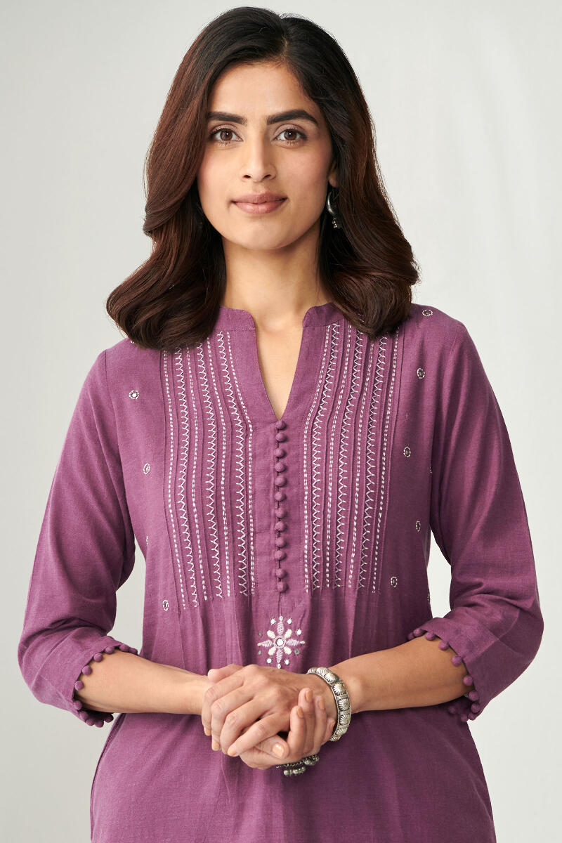 Purple Handcrafted Straight Cotton Kurta