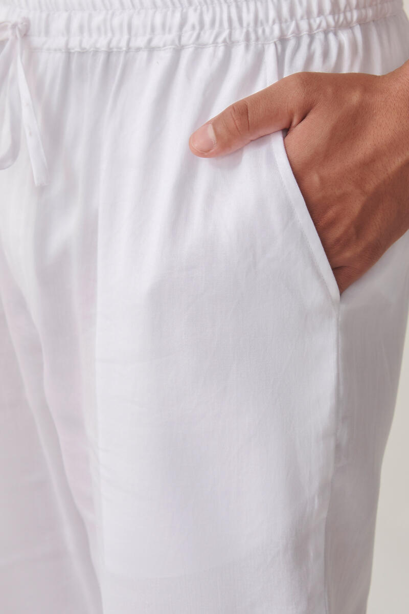 White Handcrafted Vegan Silk Pants