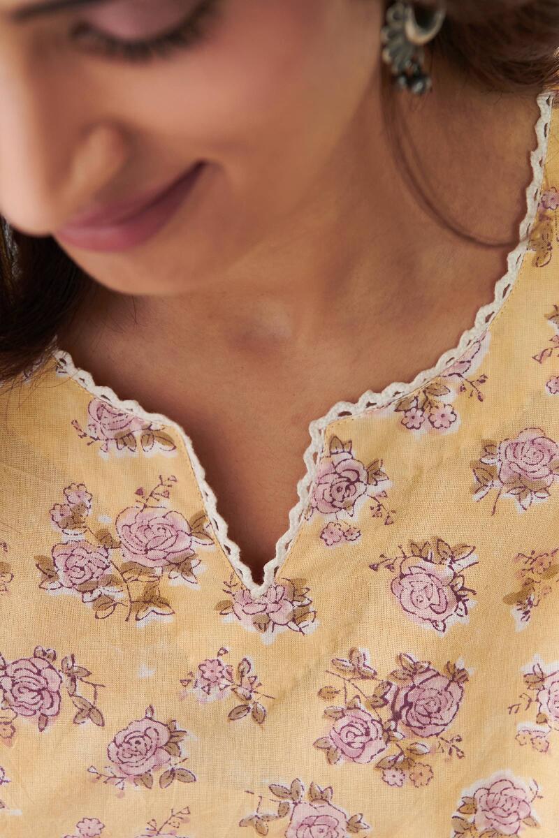 Yellow Hand Block Printed Cotton Top