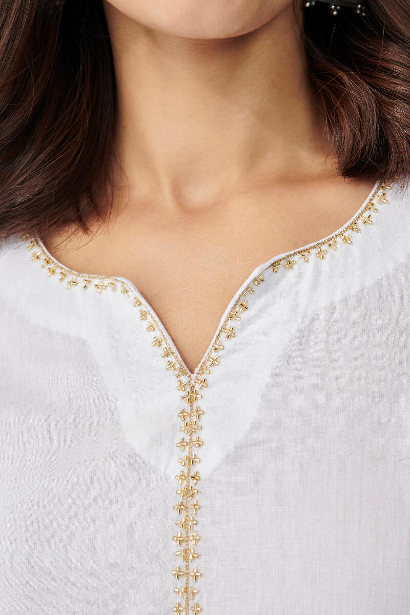 White Handcrafted Straight Cotton Kurta