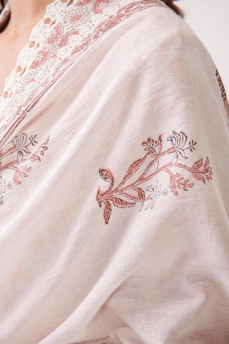 White Hand Block Printed Cotton Dupatta
