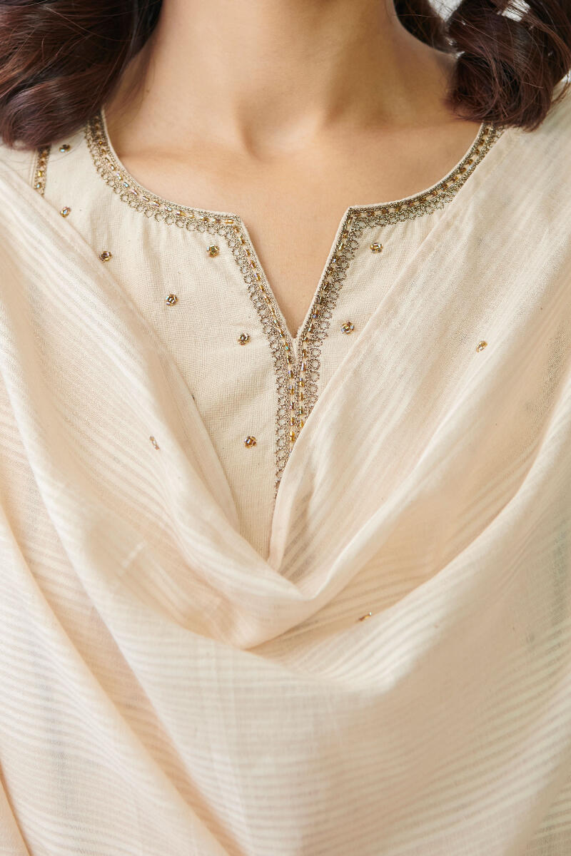 Beige Handcrafted Cotton Dupatta