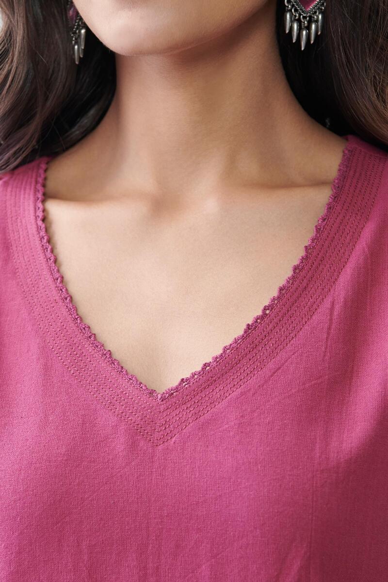 Maroon Handcrafted Straight Cotton Kurta