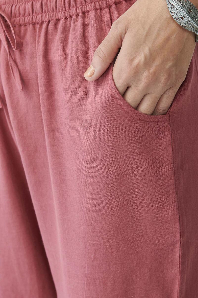 Red Handcrafted Cotton Narrow Pants