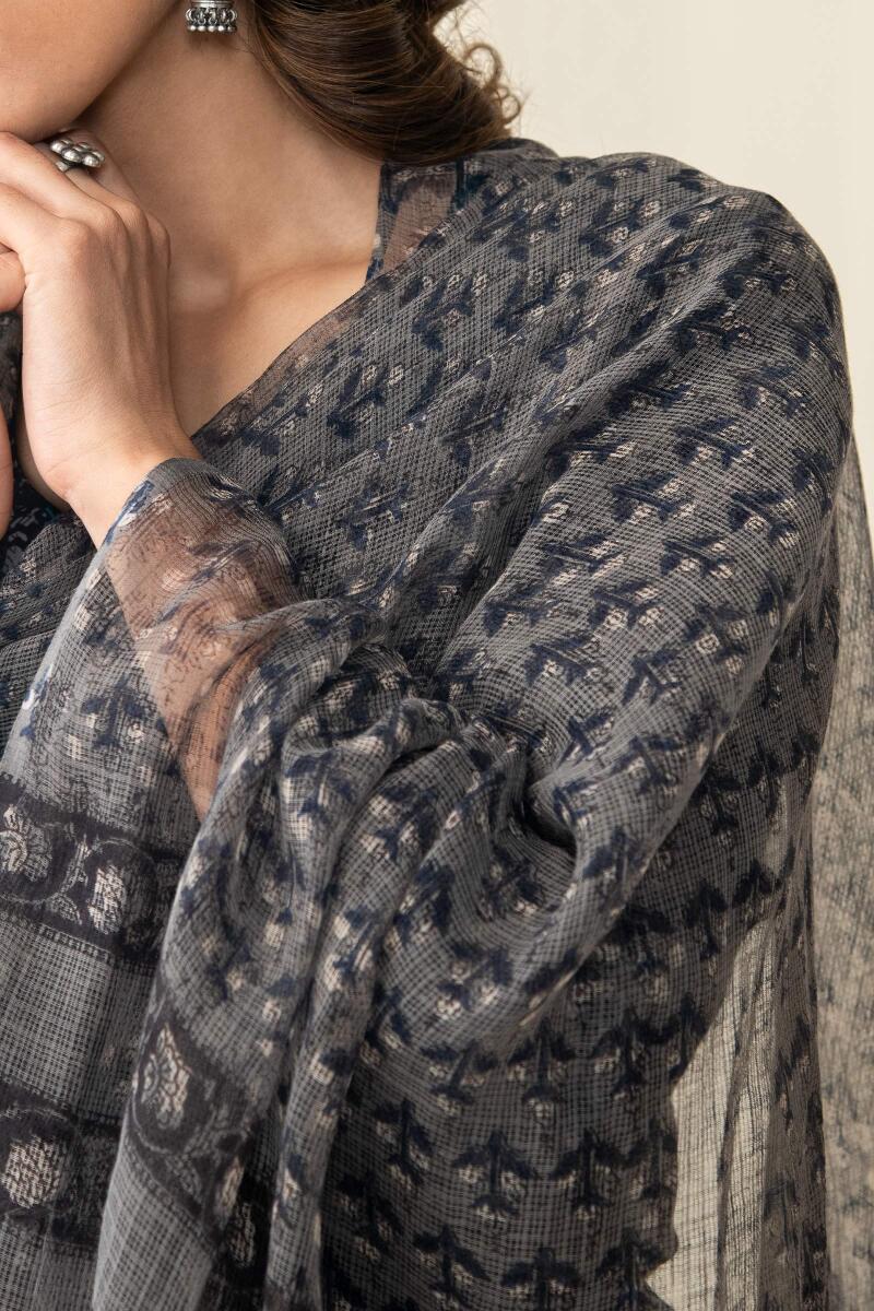 Black Hand Block Printed Kota Dupatta