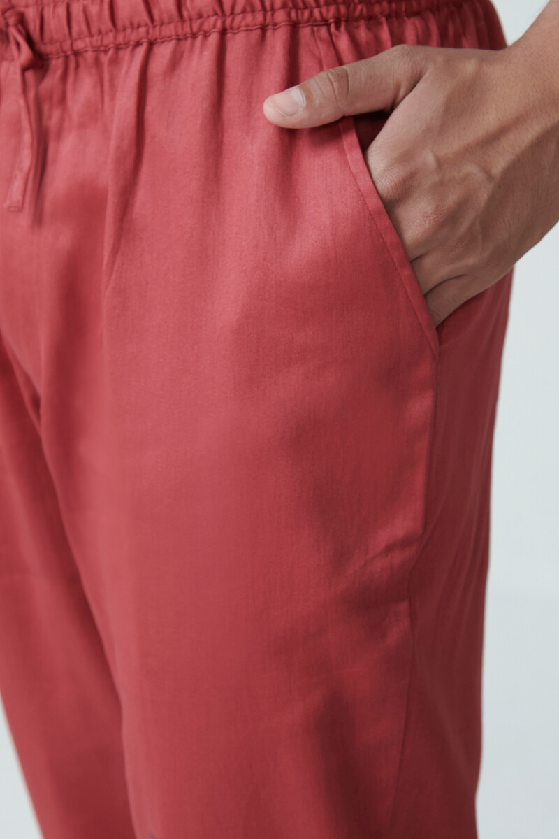 Red Handcrafted Vegan Silk Pants