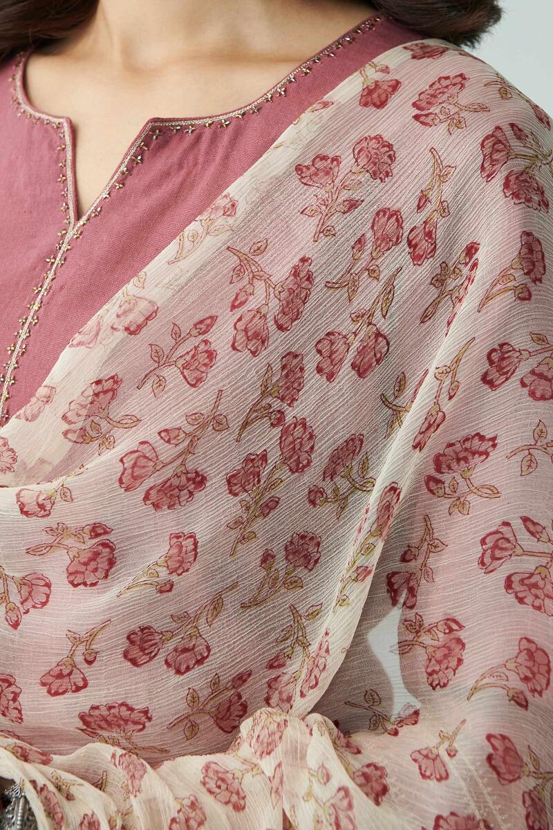Beige Hand Block Printed Chiffon Dupatta