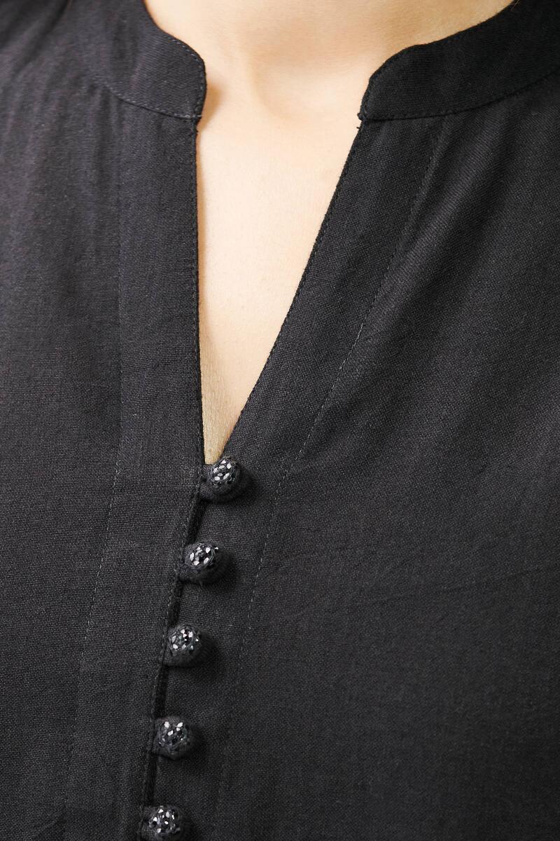 Black Handcrafted Straight Cotton Kurta