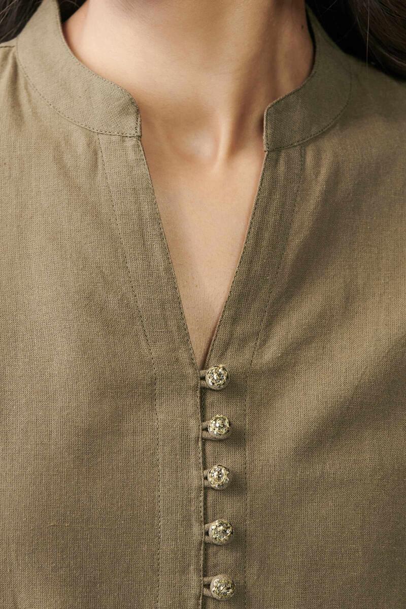Green Handcrafted Straight Cotton Kurta