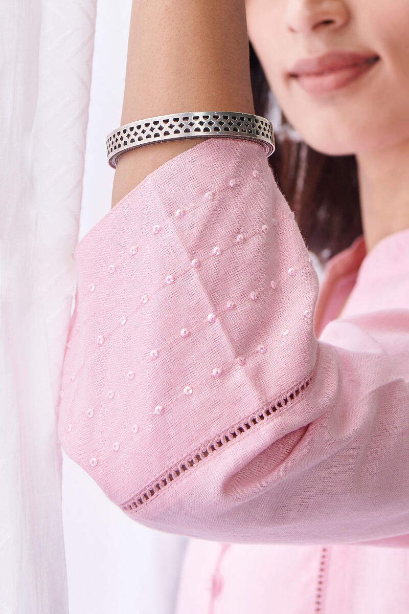 Pink Handcrafted Straight Cotton Kurta