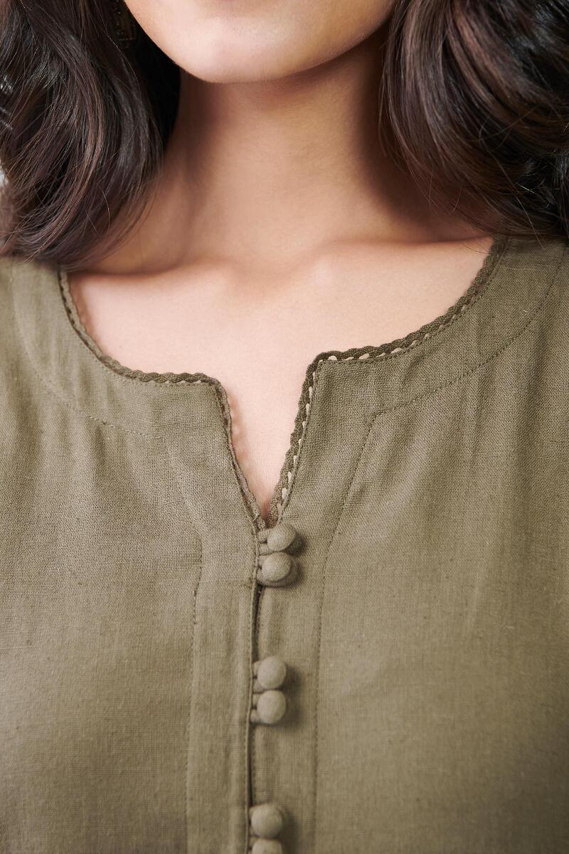 Green Handcrafted A-Line Cotton Kurta