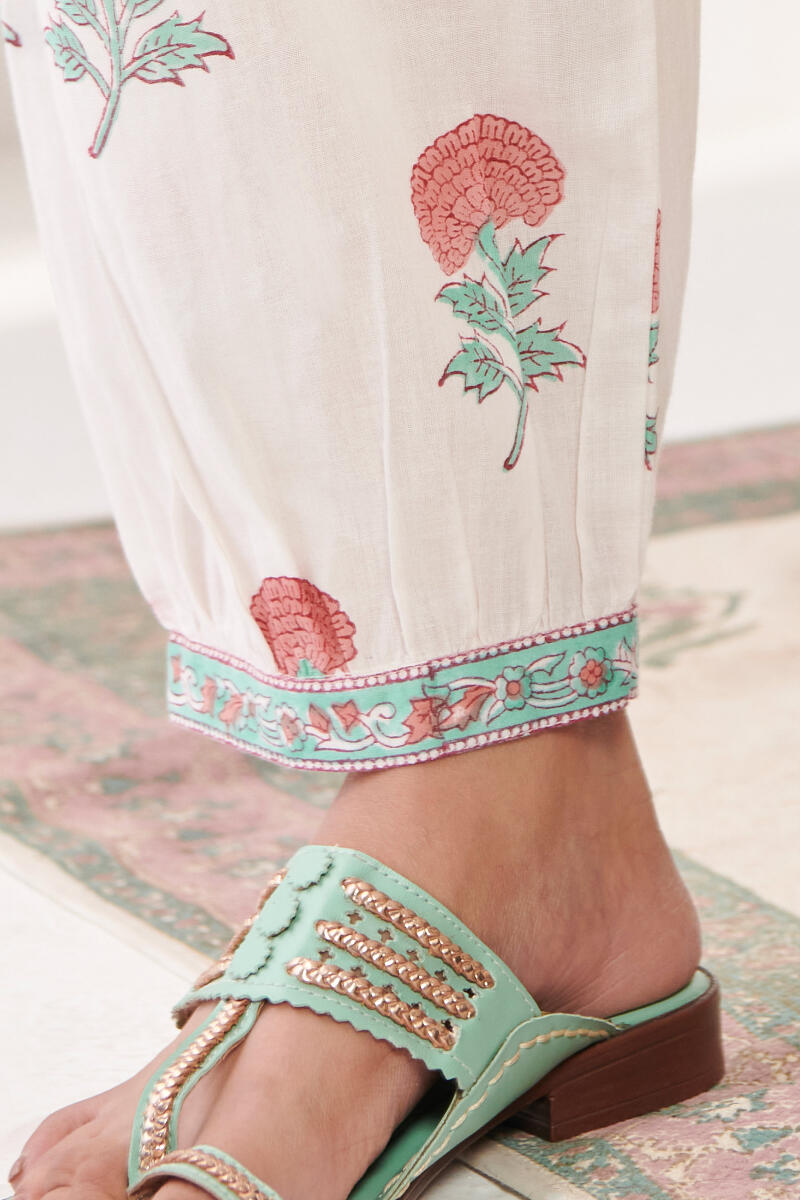 White Hand Block Printed Cotton Izhaar Pants